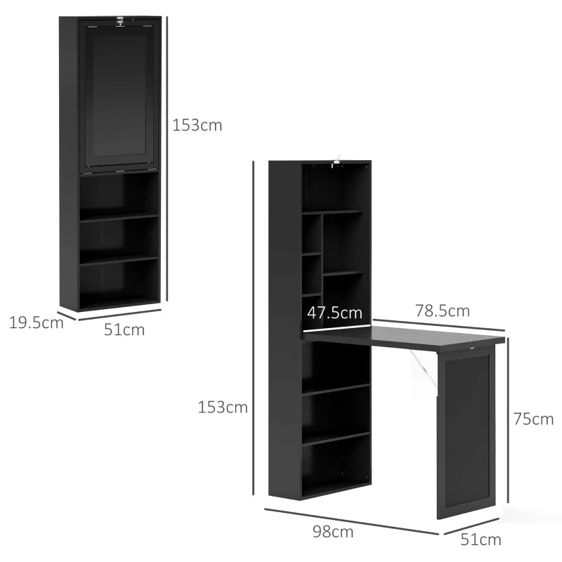 Three-Section Desk with Chalkboard & Storage - Black