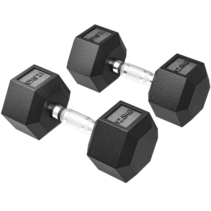 Rubber Hex Dumbbells 2x12.5kg – Durable Home Fitness Gear