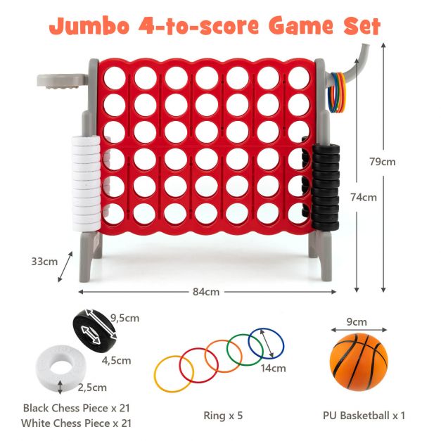 3-in-1 Giant Connect 4 Set with Basketball Hoop and Ring Toss Outdoor Deluxe Pack