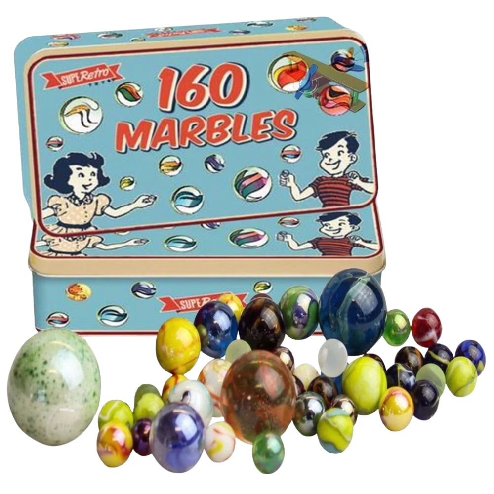 Traditional Retro Classic Games Set Glass Marbles Metal Jacks & Tiddlywinks