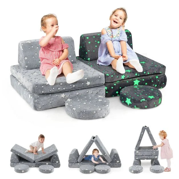 Portable Modular Kids Play Couch with Glow in the Dark & Washable Covers