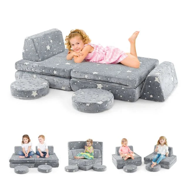 Portable Modular Kids Play Couch with Glow in the Dark & Washable Covers