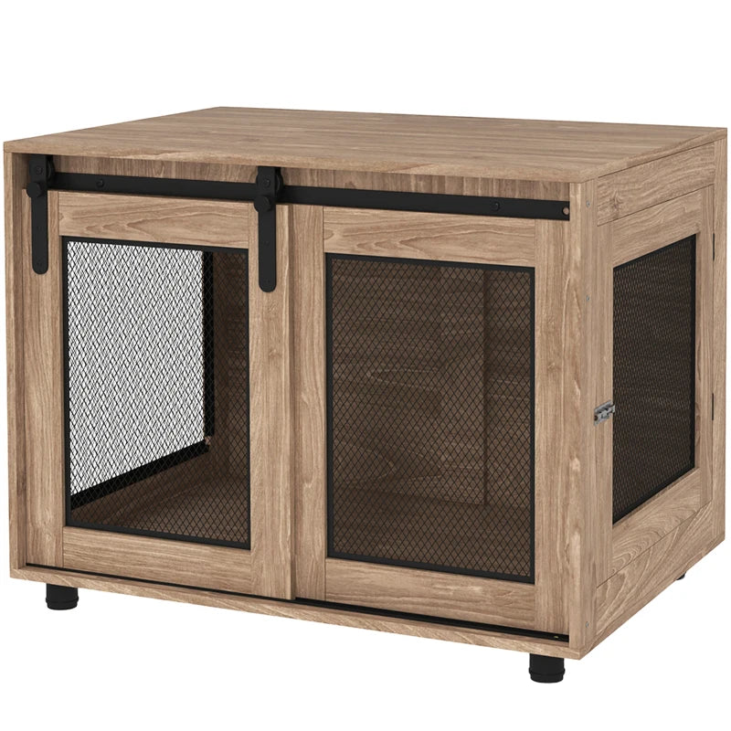 Brown Dog Crate Furniture with Sliding Door for Medium Dogs