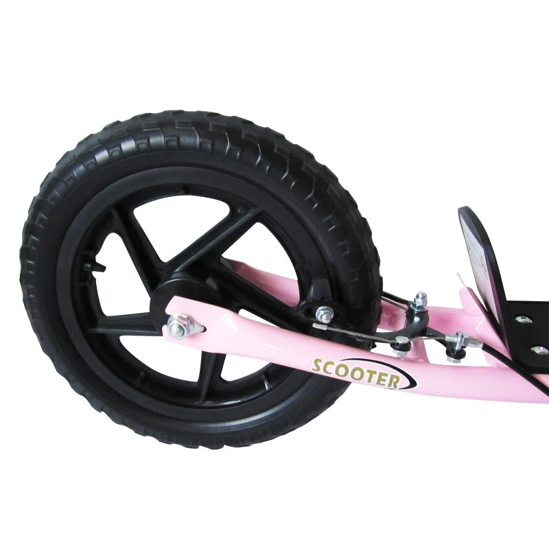 Pink Kids Scooter with 12" EVA Tires, Rear Brake, Big Wheels for Ages 5 to 12