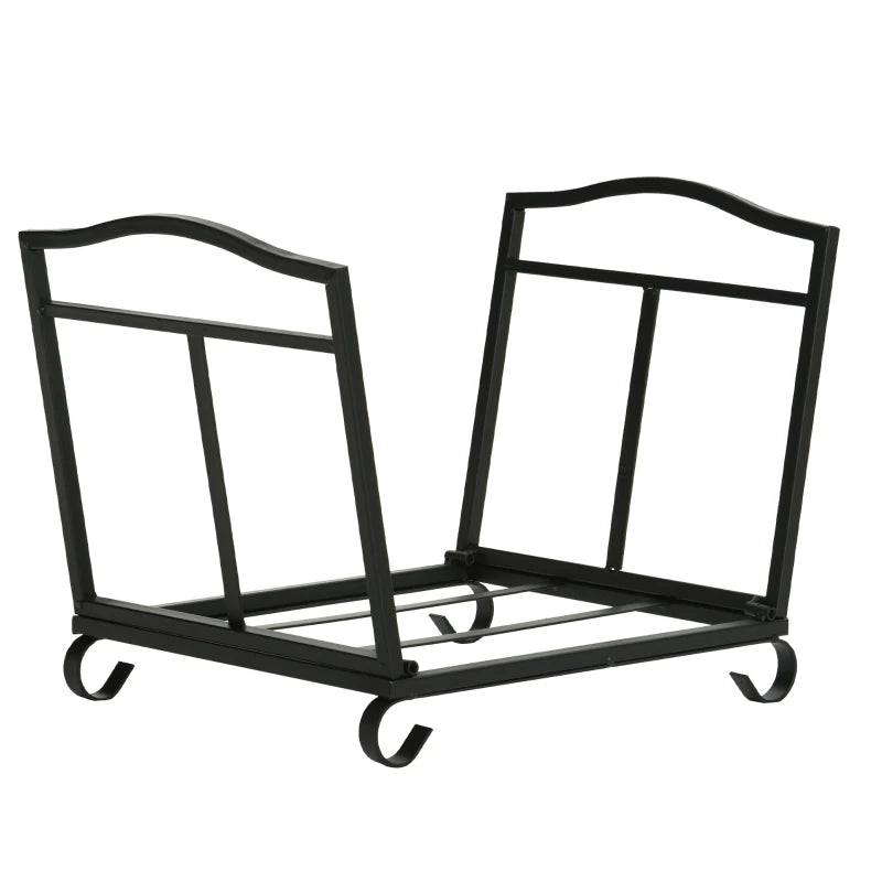 Elegant Folding Metal Firewood Holder with Scroll Design – Rust-Resistant and Durable
