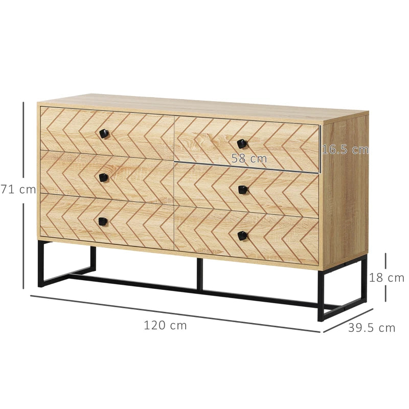 6-Drawer Storage Dresser – Natural Finish with Zigzag Design, 120x71cm