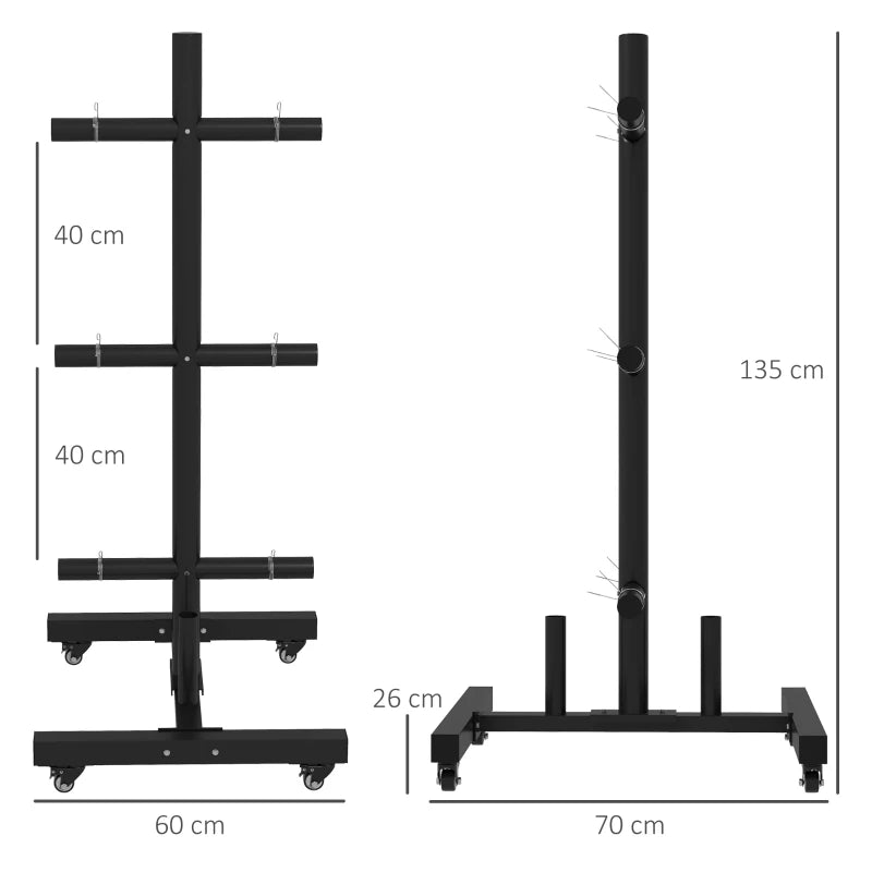 Black Olympic Weight Rack with Clamps & Wheels, 200kg Max Load
