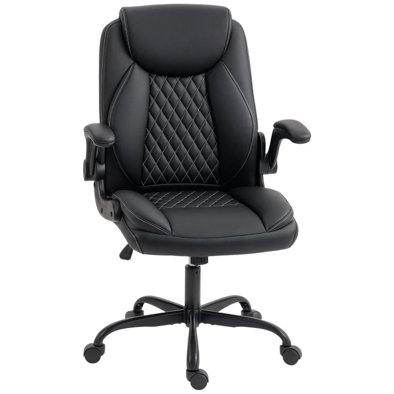 Black Faux Leather Desk Chair with Adjustable Armrests