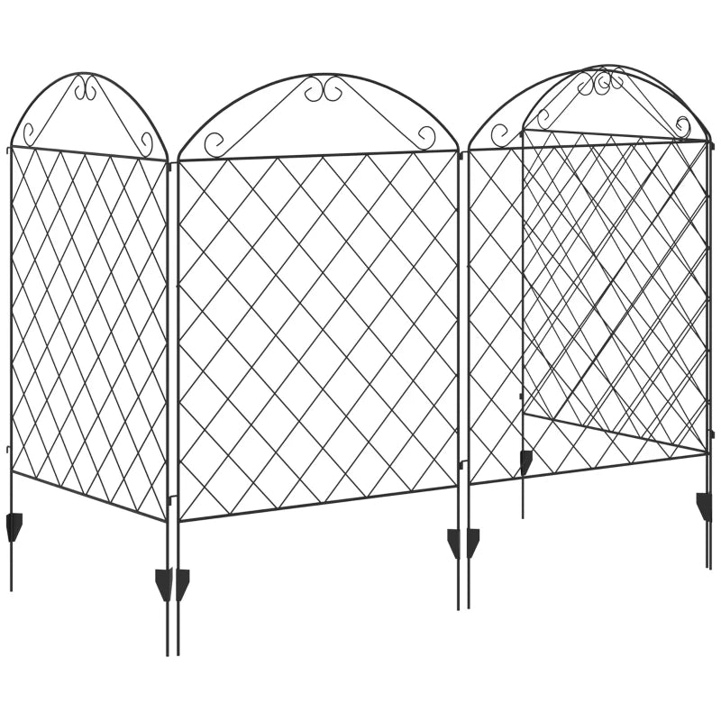Black Metal Picket Fence Panels, 4PCS, 43in x 11.5ft, Rustproof Garden Border Edging