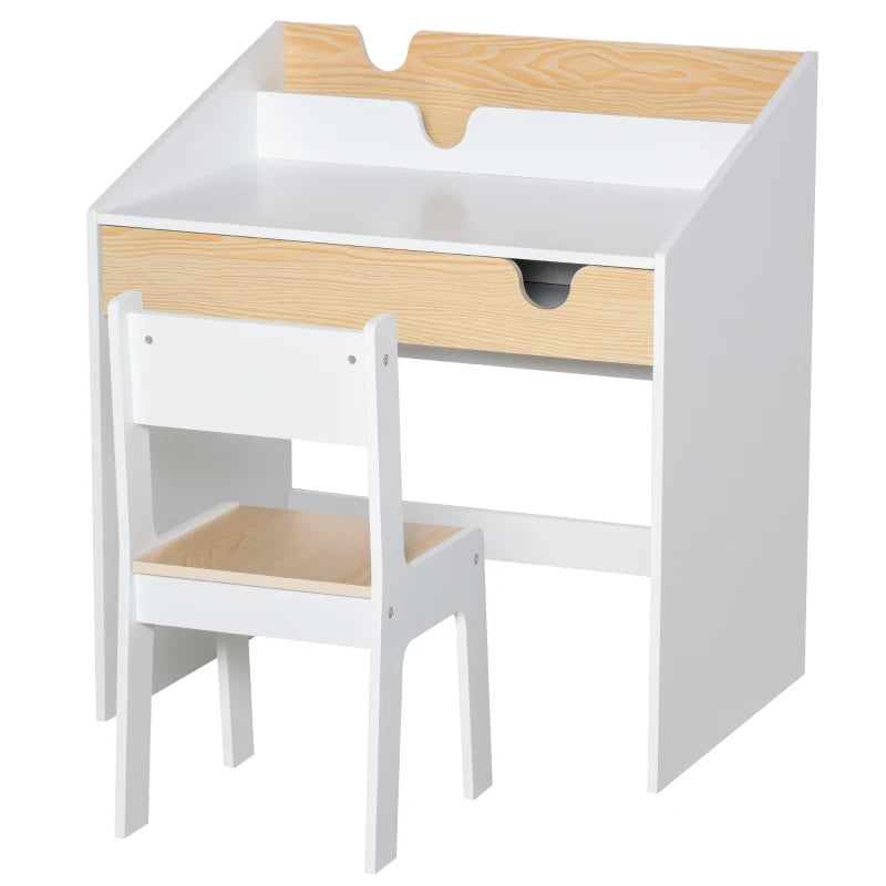 Kids Study Desk Set with Chair, Drawer & Bookshelf, for 3 to 6 Year Olds