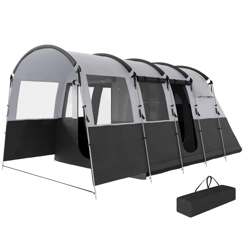 Grey 4-Person Camping Tent – Large Windows & Waterproof