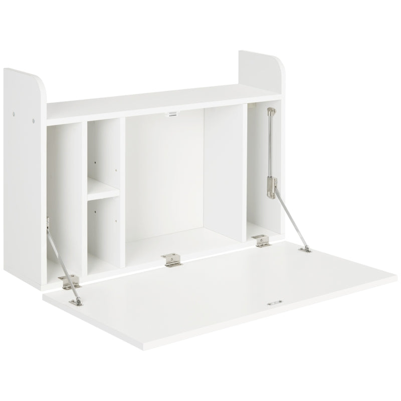Floating Wall Mounted Laptop Desk, Space-Saving with Storage, White
