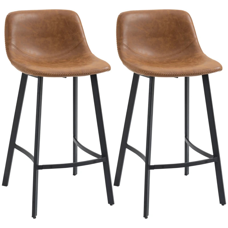 PU Leather Breakfast Bar Chairs with Backrest – Set of 2 Brown