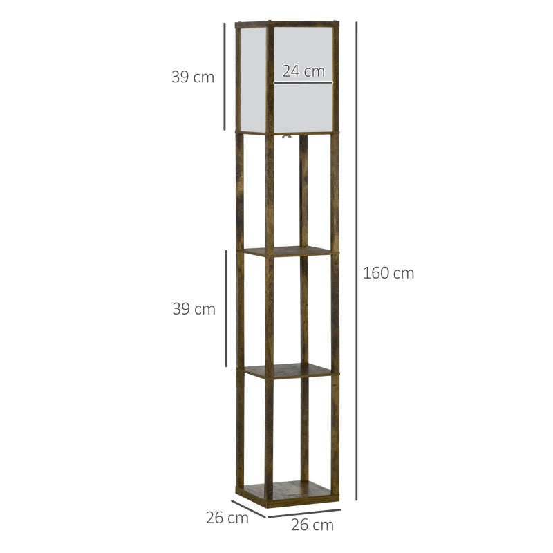 3-Tier Floor Lamp with Storage Shelf, Acrylic Shade, 160cm Brown