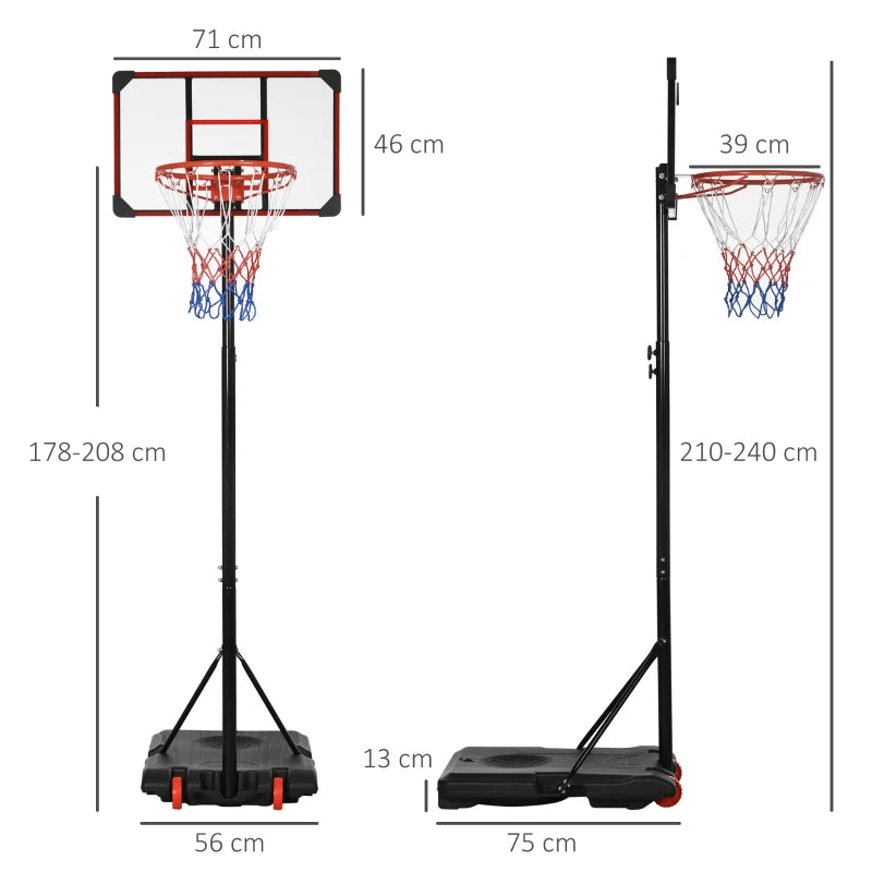Basketball Hoop with Firm Backboard & Rolling Base – Red