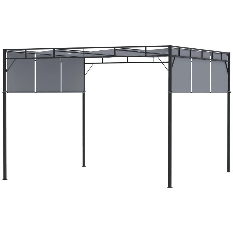 Steel Frame Pergola Gazebo with Retractable Roof, Garden Sun Shade Shelter for Patio, 3x3m