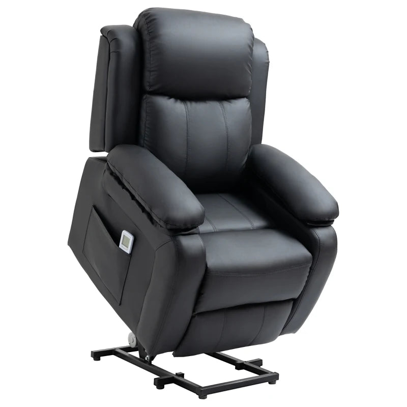 Overstuffed Power Lift Recliner with Massage & Remote, Black