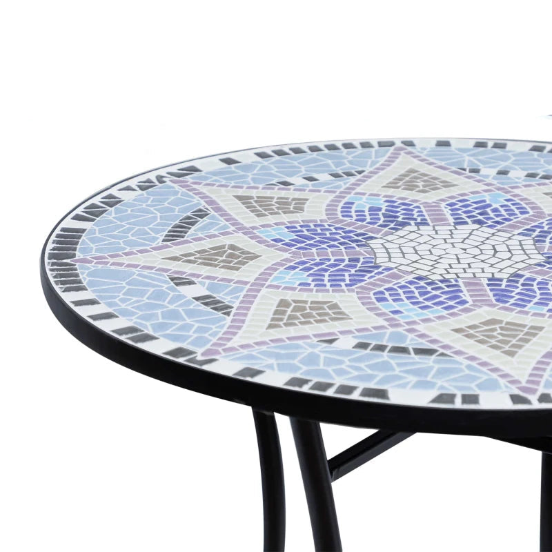 Outdoor Mosaic Round Garden Table, 60cm Ceramic Top Patio Bistro Coffee Side Table