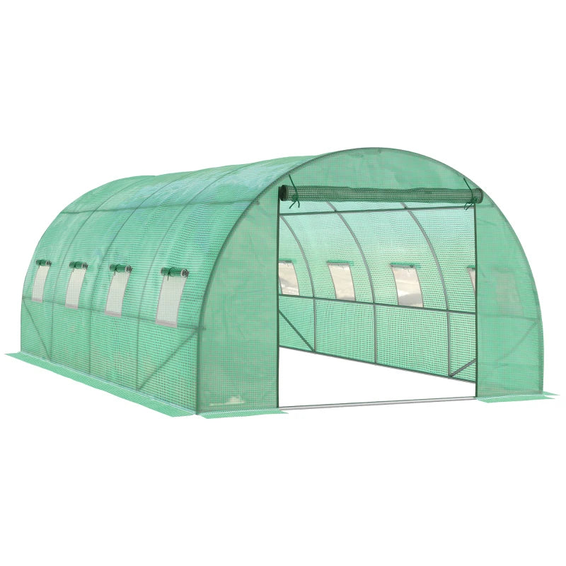 Outdoor Walk-In Garden Tunnel Greenhouse with Zipped Door & 8 Mesh Windows, 6x3 M