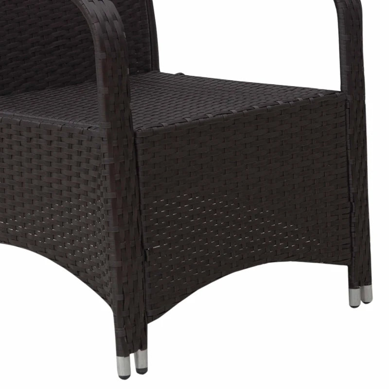 Cream White Wicker Bistro Set with Glass Coffee Table, Cushions & Cover 3-Piece Outdoor Furniture