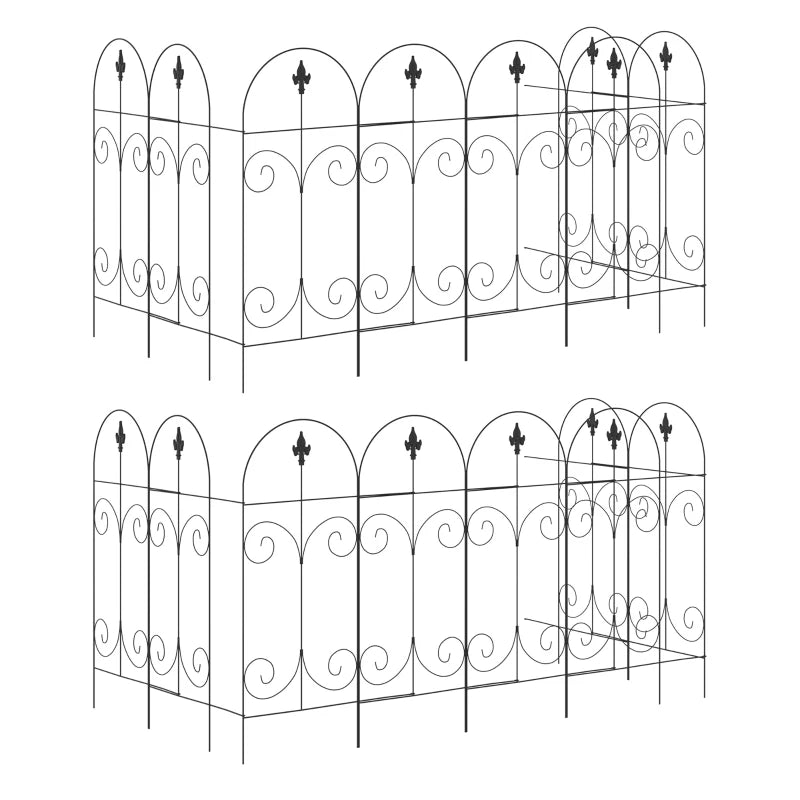 Black Metal Decorative Garden Fencing 16PC Outdoor Picket Panels, Rustproof, 44in x 25ft