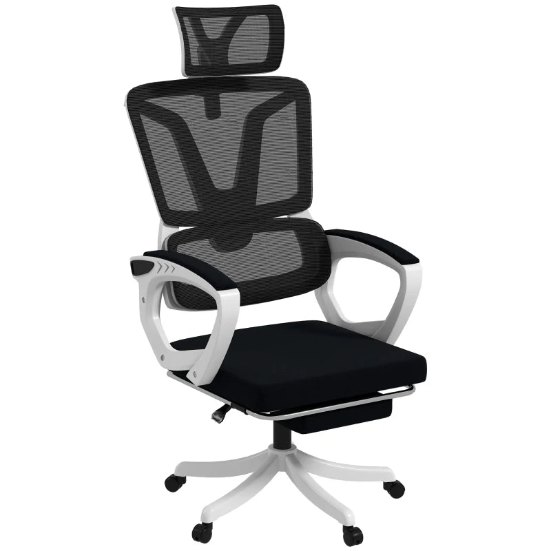 Reclining Mesh Desk Chair – Lumbar Support, Footrest, Black