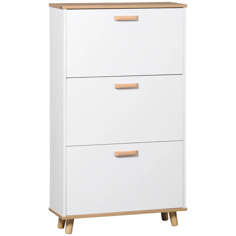 3-Drawer Slim Shoe Cabinet, Adjustable Shelves, White Entryway Storage