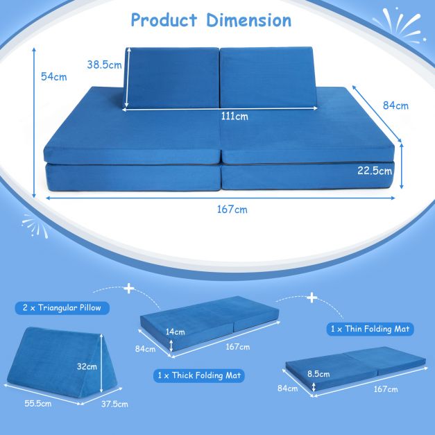 4-Piece Children’s Convertible Couch with Folding Mats