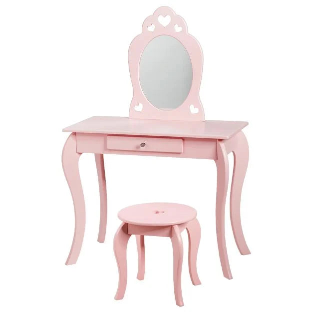 Kids Vanity Table & Stool with Removable Mirror and Drawer