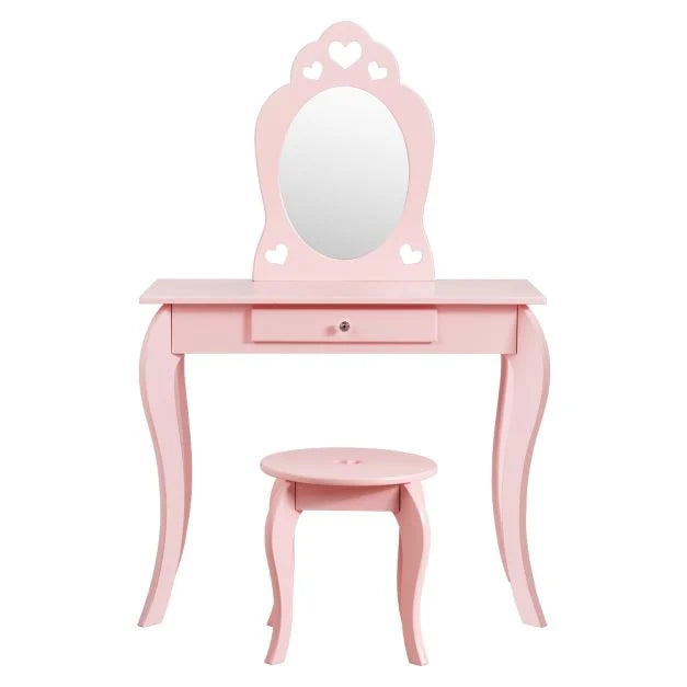 Kids Vanity Table & Stool with Removable Mirror and Drawer