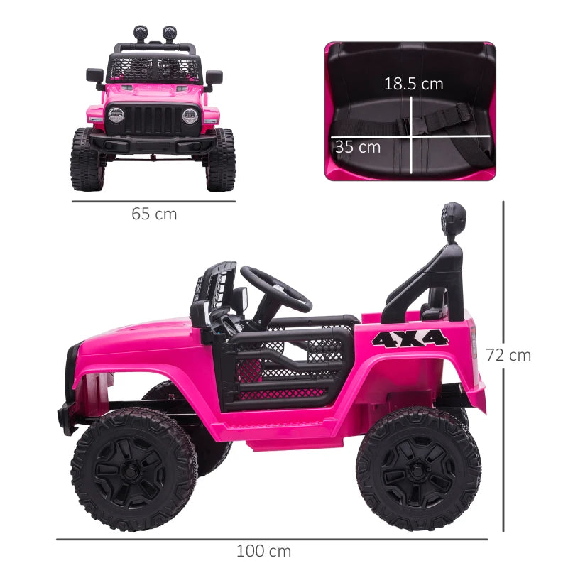 Pink 12V Ride-On Car for Kids with Remote Control, Horn, Lights & Suspension Wheels