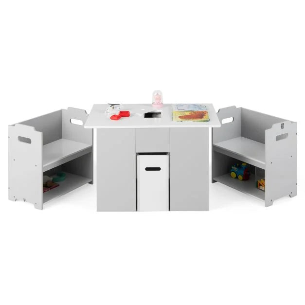 Kids Table & Chair Set 4-in-1 with 2 Stackable Chairs