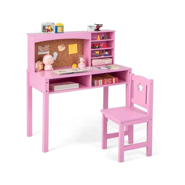 Kids Study Desk & Chair Set with Hutch for Reading and Homework