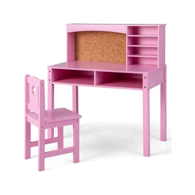 Kids Study Desk & Chair Set with Hutch for Reading and Homework