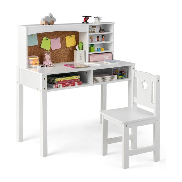 Kids Study Desk & Chair Set with Hutch for Reading and Homework