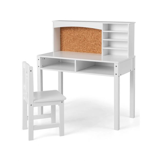 Kids Study Desk & Chair Set with Hutch for Reading and Homework