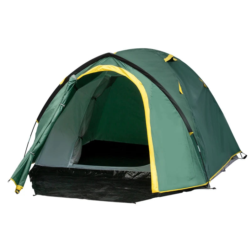 2-Person Dome Tent – Waterproof with Large Windows, Green/Yellow