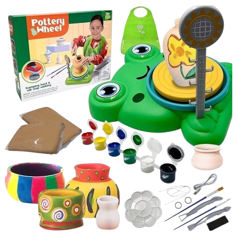 Kids Pottery Wheel Set with Air Dry Clay Sculpting Tools Paints & Brushes