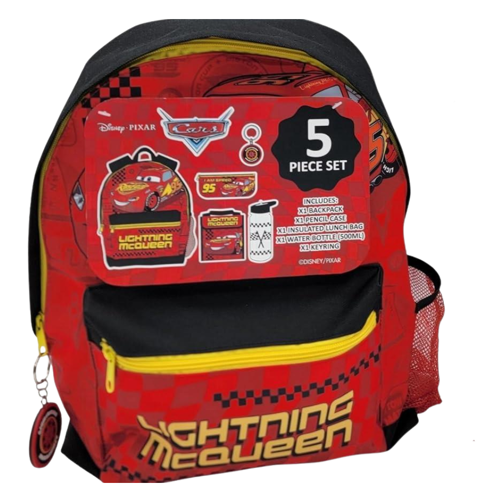 Disney Cars Lightning McQueen 5 Piece Kids School Backpack Set with Lunch Bag & Accessories