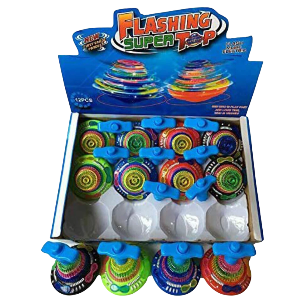 2x Flashing Super Spinning Gyro Top Musical Light-Up Toy for Kids Random Colours