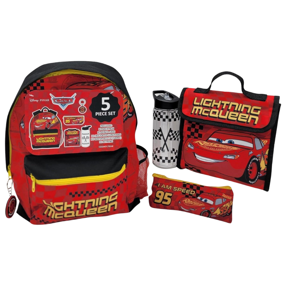 Disney Cars Lightning McQueen 5 Piece Kids School Backpack Set with Lunch Bag & Accessories
