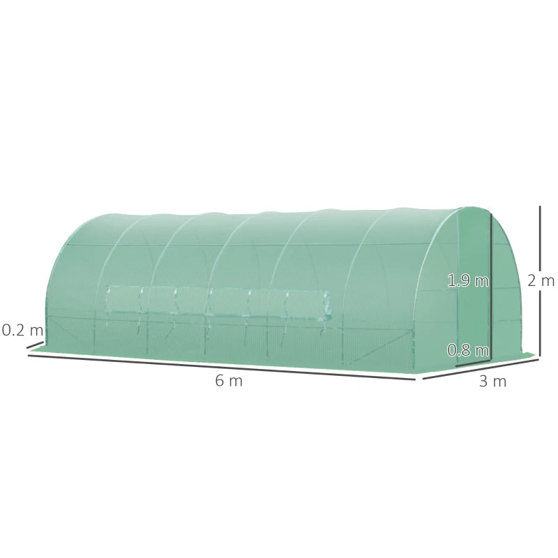 Durable Walk-In Polytunnel Greenhouse with Metal Hinged Door & Galvanised Steel Frame Green (3x6m)