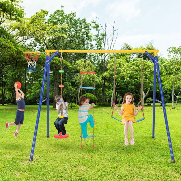 4-in-1 Heavy-Duty Swing Set with Basketball Hoop and Adjustable Belt Swing