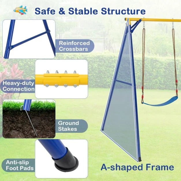 4-in-1 Heavy-Duty Swing Set with Basketball Hoop and Adjustable Belt Swing