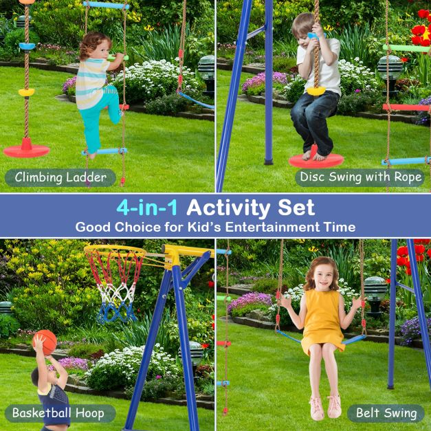 4-in-1 Heavy-Duty Swing Set with Basketball Hoop and Adjustable Belt Swing