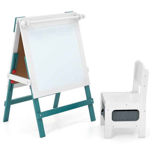 Height-Adjustable Art Easel with Chalkboard and Paper Roll Holder
