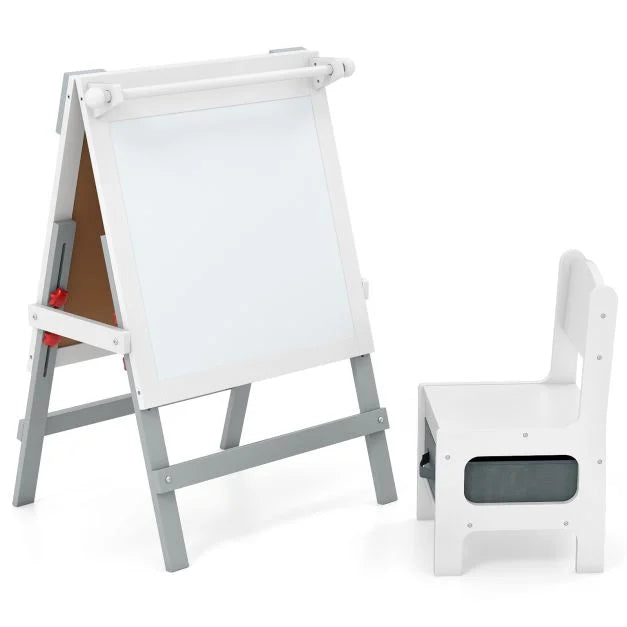 Height-Adjustable Art Easel with Chalkboard and Paper Roll Holder