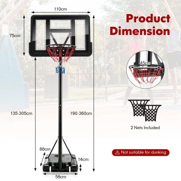 135–305cm Height-Adjustable Basketball Hoop Set with 2 Nets