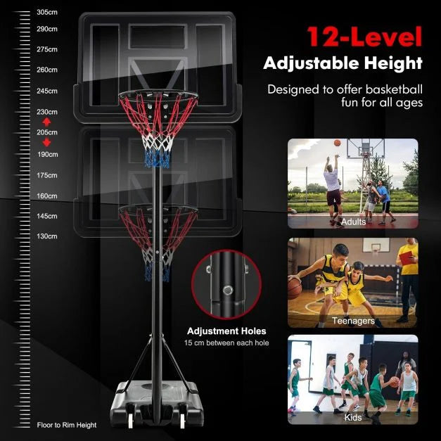 135–305cm Height-Adjustable Basketball Hoop Set with 2 Nets