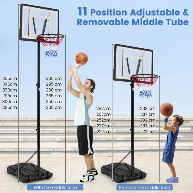 Portable Height-Adjustable Basketball Hoop with Fillable Base